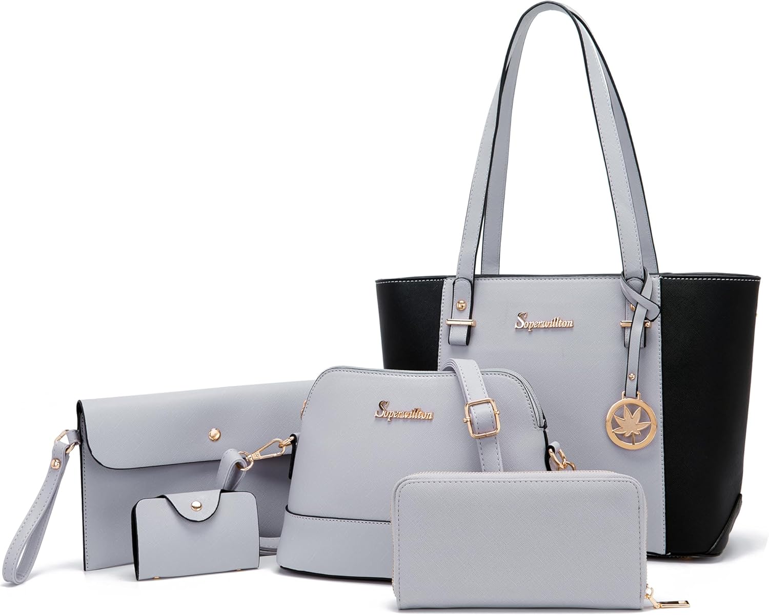 Soperwillton Handbags and Purses for Women Shoulder Tote Bags Top Handle Satchel Purse Set 5pcs - Image 21