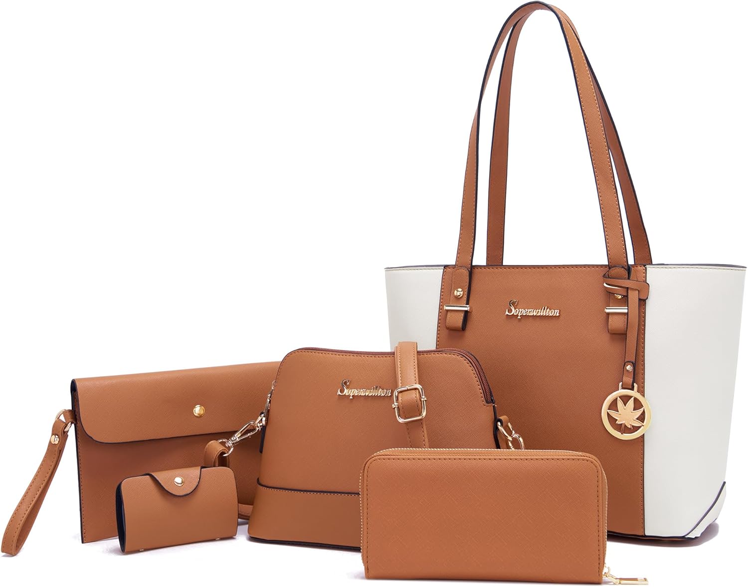 Soperwillton Handbags and Purses for Women Shoulder Tote Bags Top Handle Satchel Purse Set 5pcs - Image 30