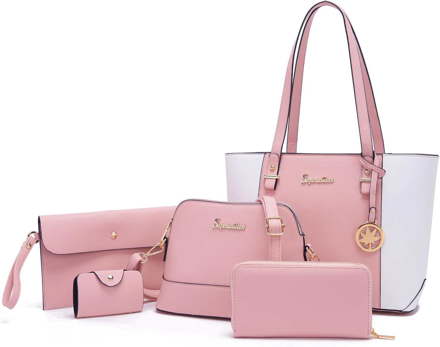 Soperwillton Handbags and Purses for Women Shoulder Tote Bags Top Handle Satchel Purse Set 5pcs - Image 15