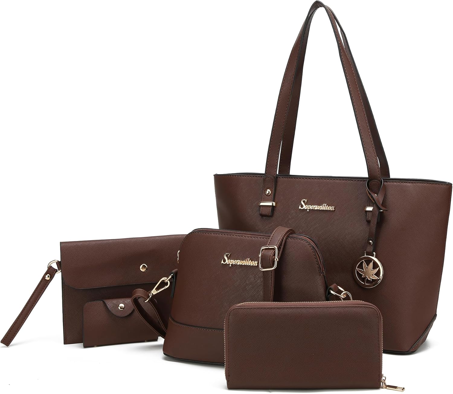 Soperwillton Handbags and Purses for Women Shoulder Tote Bags Top Handle Satchel Purse Set 5pcs - Image 17