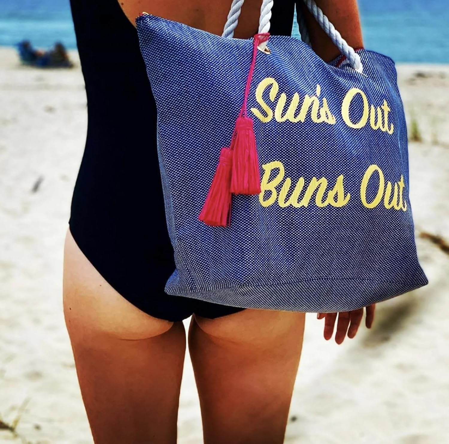 Spacious Navy Canvas Beach Tote Bag with Rope Handles & Metallic Text - Summer Travel Pool Bag, Large Capacity - Image 5