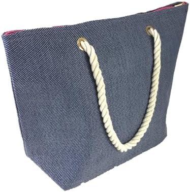 Spacious Navy Canvas Beach Tote Bag with Rope Handles & Metallic Text - Summer Travel Pool Bag, Large Capacity - Image 3