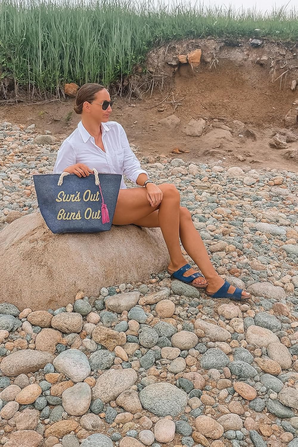 Spacious Navy Canvas Beach Tote Bag with Rope Handles & Metallic Text - Summer Travel Pool Bag, Large Capacity - Image 6