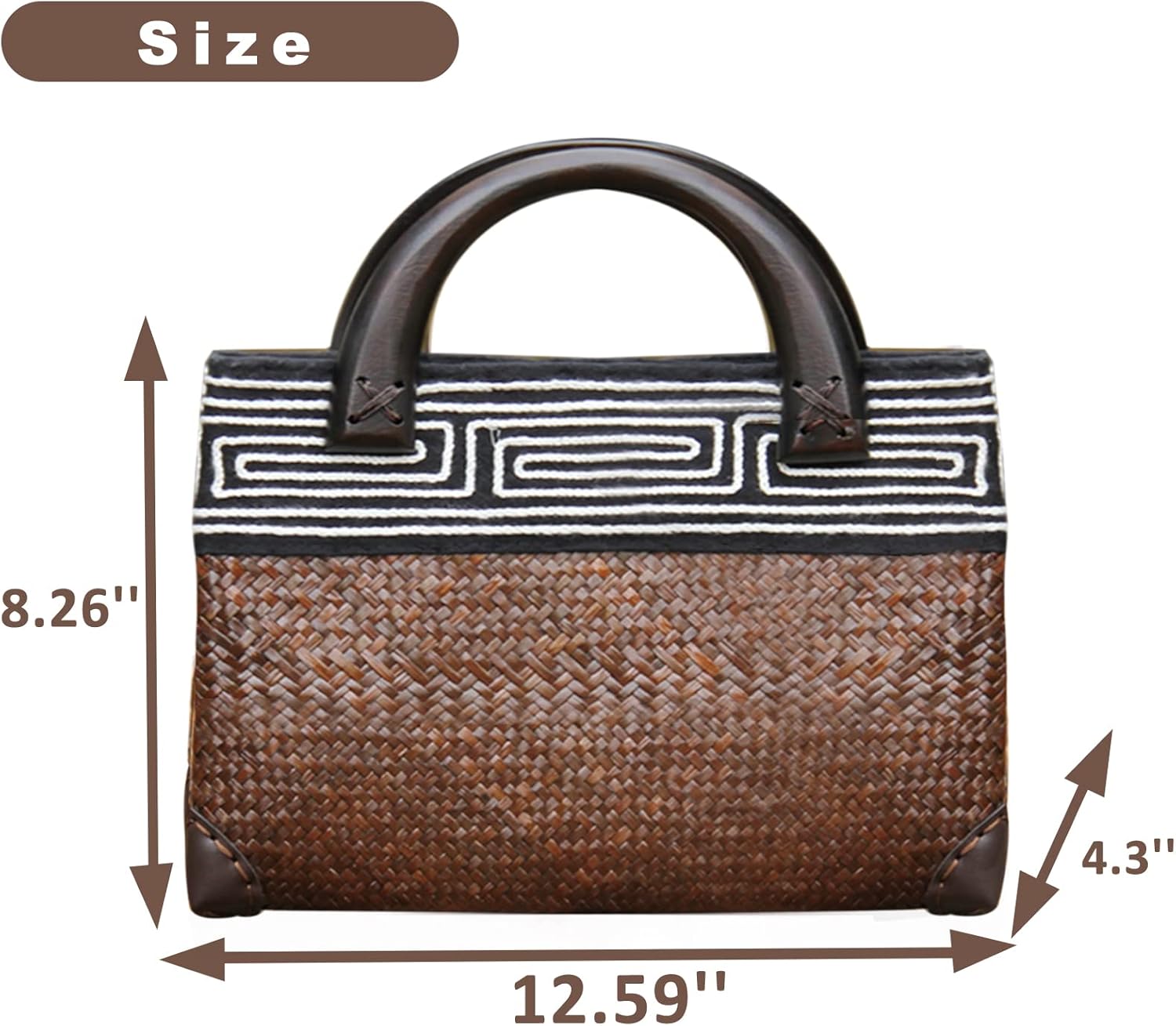 Straw Bag, Beach Bag for Women, Handmade Rattan Handbag, Boho Retro Woven Tote Bag Round Wooden Handle, Summer Bag for Beach Vacation Daily - Image 2
