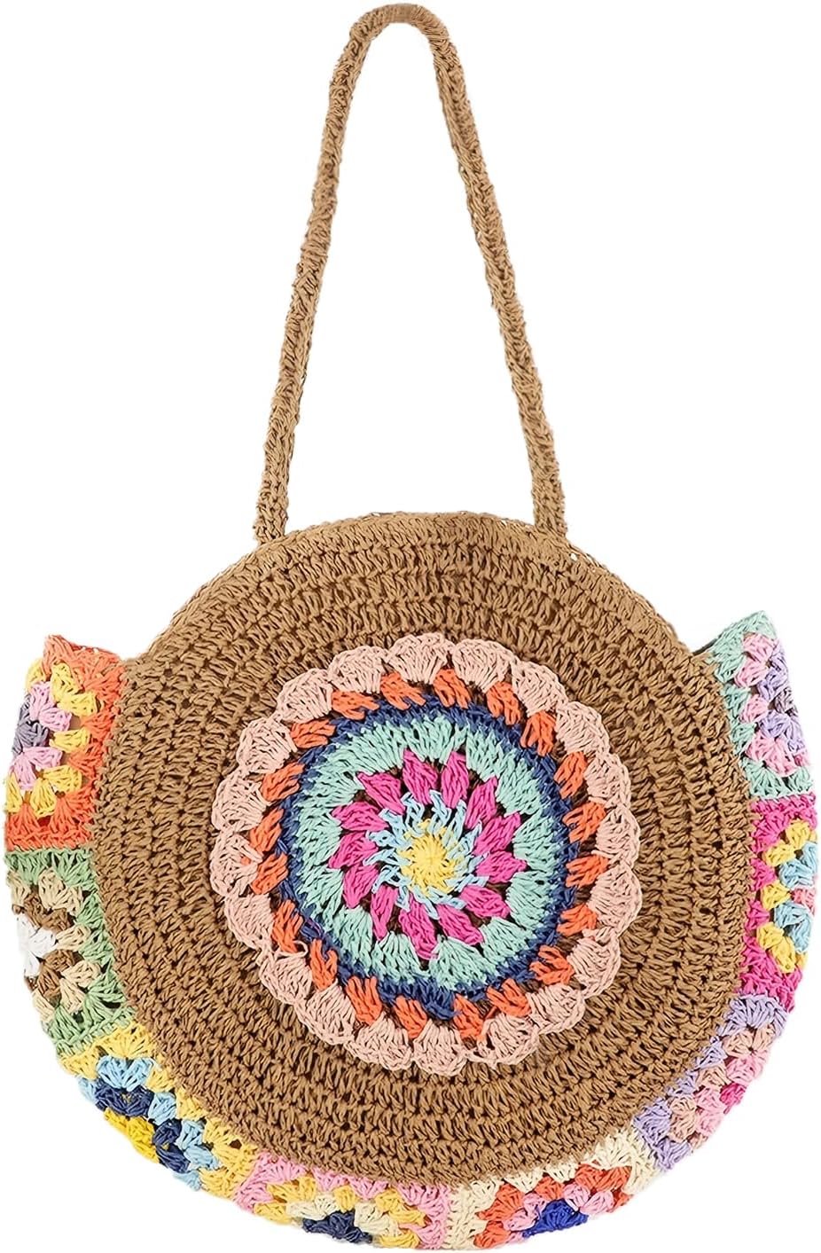 Straw Bags for Women Large Beach Tote Bag Floral Crochet Woven Shoulder Purse Summer Handbag - Image 7
