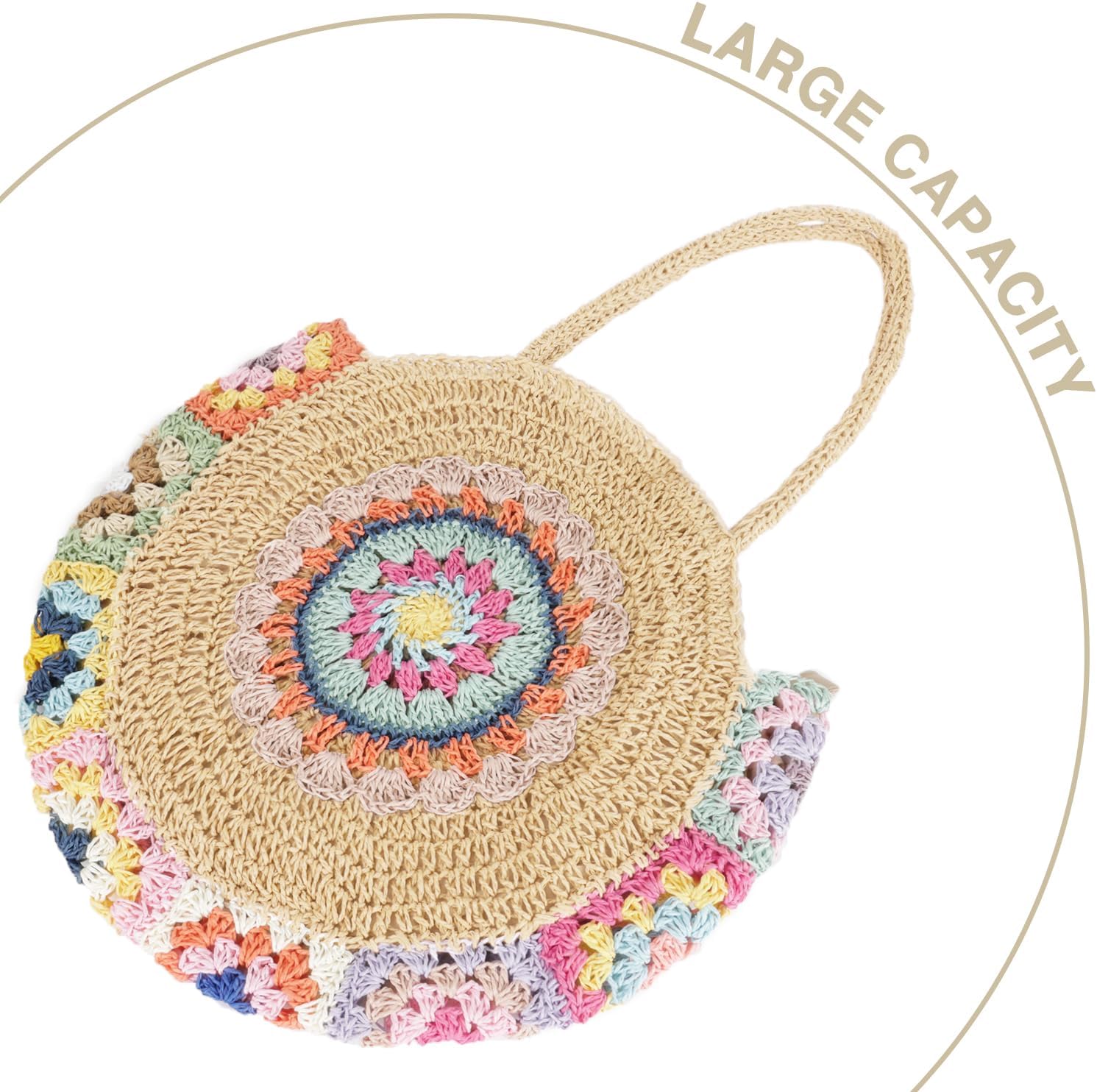 Straw Bags for Women Large Beach Tote Bag Floral Crochet Woven Shoulder Purse Summer Handbag - Image 4