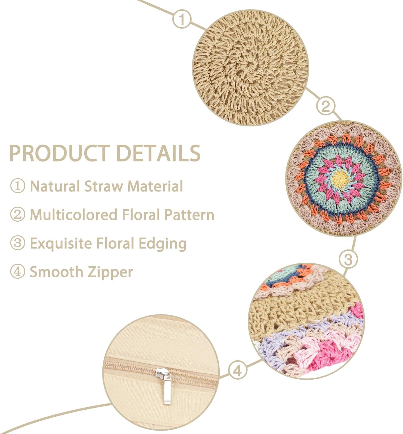 Straw Bags for Women Large Beach Tote Bag Floral Crochet Woven Shoulder Purse Summer Handbag - Image 3