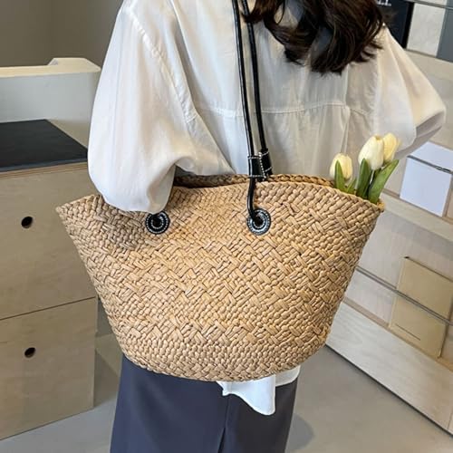 Straw Woven Beach Bag, Stylish Large Capacity Shoulder Bag, Handmade Weaving Handbags, Straw Bags, Tote Bags for Outdoor Shopping, Design for Summer Beach Resort Travel - Image 2