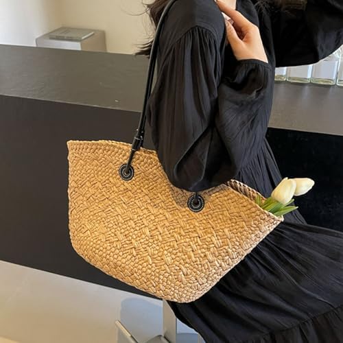 Straw Woven Beach Bag, Stylish Large Capacity Shoulder Bag, Handmade Weaving Handbags, Straw Bags, Tote Bags for Outdoor Shopping, Design for Summer Beach Resort Travel - Image 6
