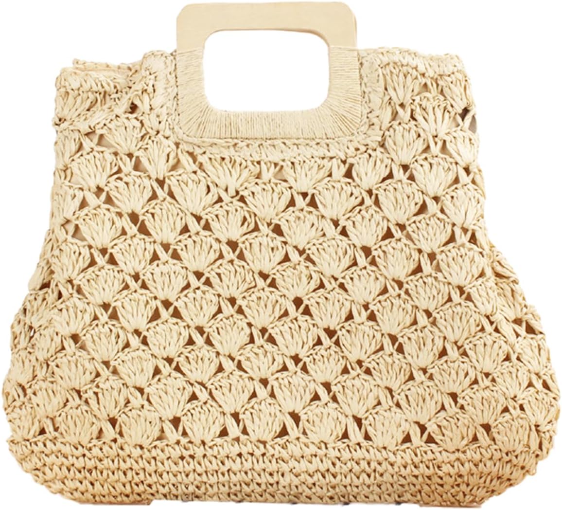 Straw Woven Tote Bag, Rattan Travel Beach Bag, Hand-Woven Hollow Handbag, Casual Retro Large Shoulder Bag, Summer Hobo Bag