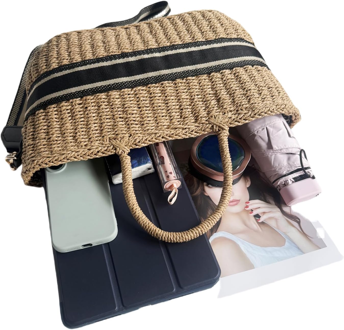 Stylish Handwoven Straw Tote Bag for Women - Lightweight Eco-Friendly soft Adjustable straw Beach Bag with Shoulder straps,Women’s straw purse for Summer &Large tote bag for Everyday Use - Image 3