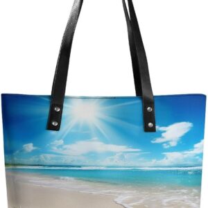 Summer Beach Tote Bag Large Soft Leather Purse with Zipper Lightweight Ladies Shoulder Handbag