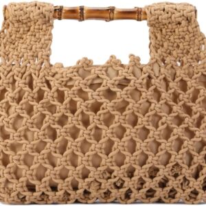 Tasysain Women Straw Woven Mesh Handbag Bamboo Handbag Trendy Summer Travel Seaside Beach Vacation Totes Bag