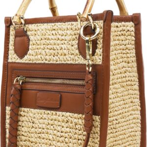 Tommy Bahama Raffia Tote Bag with Bamboo Handle, Structured Summer Handbag with Crossbody Strap, Beach and Resort Purse, Cognac and Natural