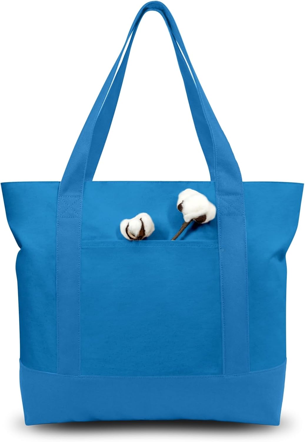 TOPDesign Canvas Tote Bag Blue\/Natural i##e##s: 1-Pack ^^ with an External Pocket ^^ Reusable Grocery Shopping Bag ^^ Top Zipper Closure ^^ Daily Essentials :i##e##s - Image 11