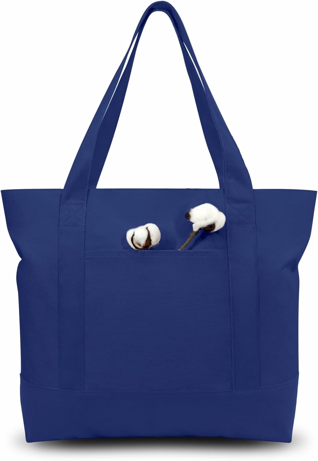 TOPDesign Canvas Tote Bag Blue\/Natural i##e##s: 1-Pack ^^ with an External Pocket ^^ Reusable Grocery Shopping Bag ^^ Top Zipper Closure ^^ Daily Essentials :i##e##s - Image 9