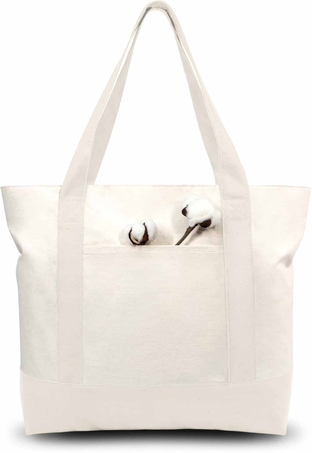 TOPDesign Canvas Tote Bag Blue\/Natural i##e##s: 1-Pack ^^ with an External Pocket ^^ Reusable Grocery Shopping Bag ^^ Top Zipper Closure ^^ Daily Essentials :i##e##s - Image 17
