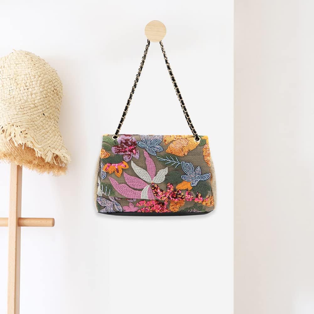 Tote Bag for Women Beach Bag Sequin Embroidery Straw Bag Bohemian Handbag Large Capacity Shoulder Bag Suitable for Vacation Travel Daily - Image 5