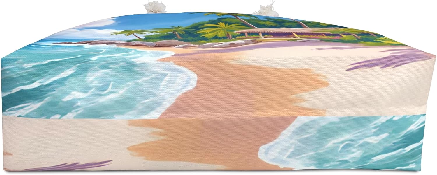 Tropical Bungalow Oil Painting Print Oversized Shopping Bag Summer Beach Bag Vacation Travel Tote Reusable Bag Pool Bag Gift - Image 4