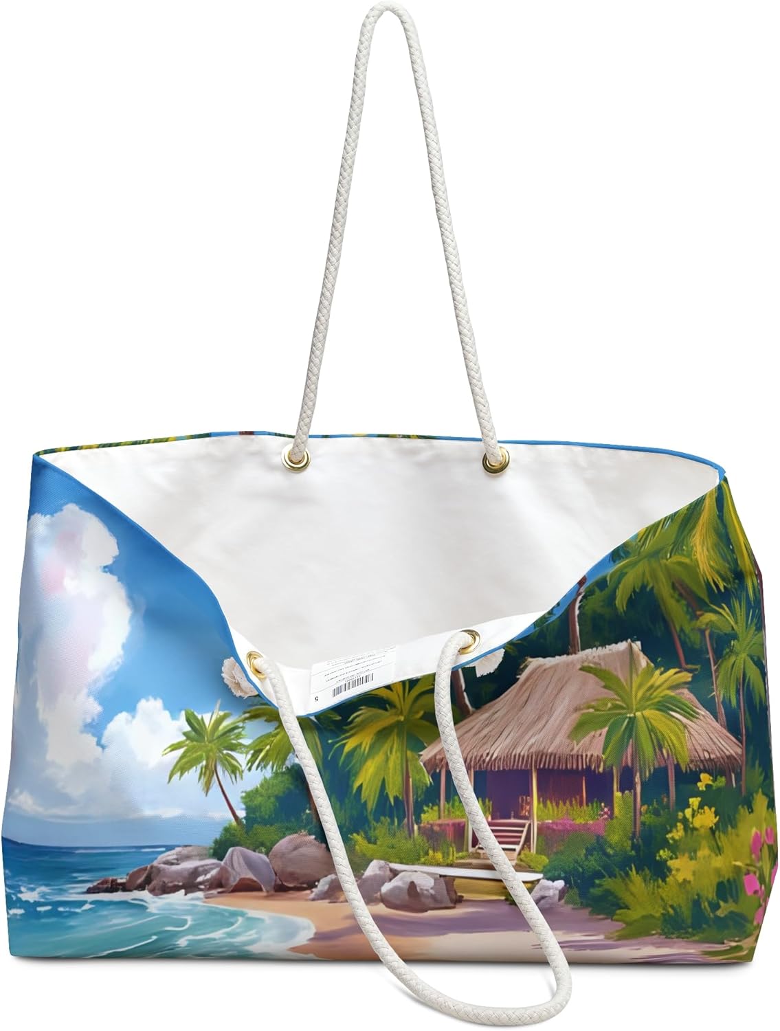 Tropical Bungalow Oil Painting Print Oversized Shopping Bag Summer Beach Bag Vacation Travel Tote Reusable Bag Pool Bag Gift - Image 3