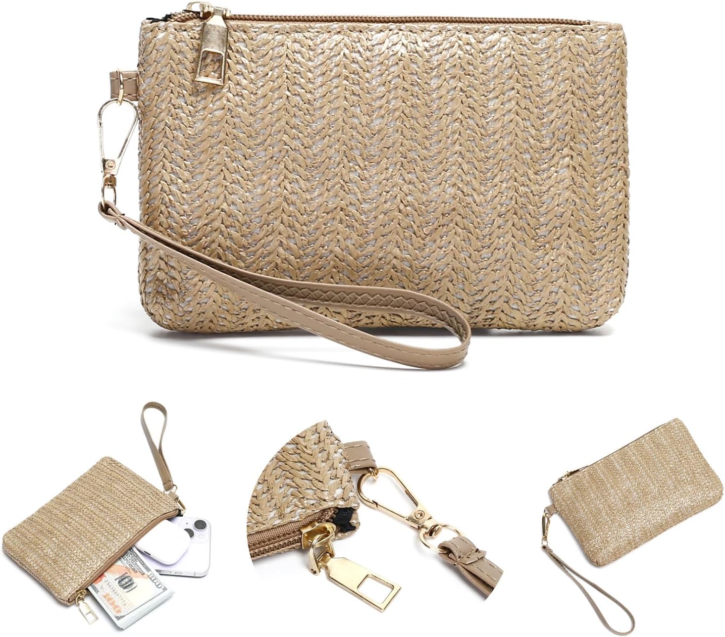 tutuebobe Beach Straw Bags for Women, Summer Travel Bag Woven Straw Purse, Handmade Clutch Beach Tote Bag Shoulder Handbags - Image 4