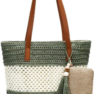 tutuebobe Beach Straw Bags for Women, Summer Travel Bag Woven Straw Purse, Handmade Clutch Beach Tote Bag Shoulder Handbags