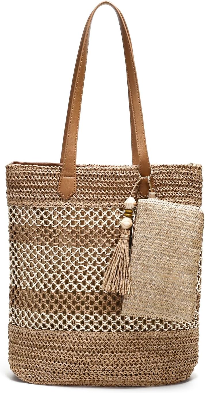 tutuebobe Beach Straw Bags for Women, Summer Travel Bag Woven Straw Purse, Handmade Clutch Beach Tote Bag Shoulder Handbags - Image 7