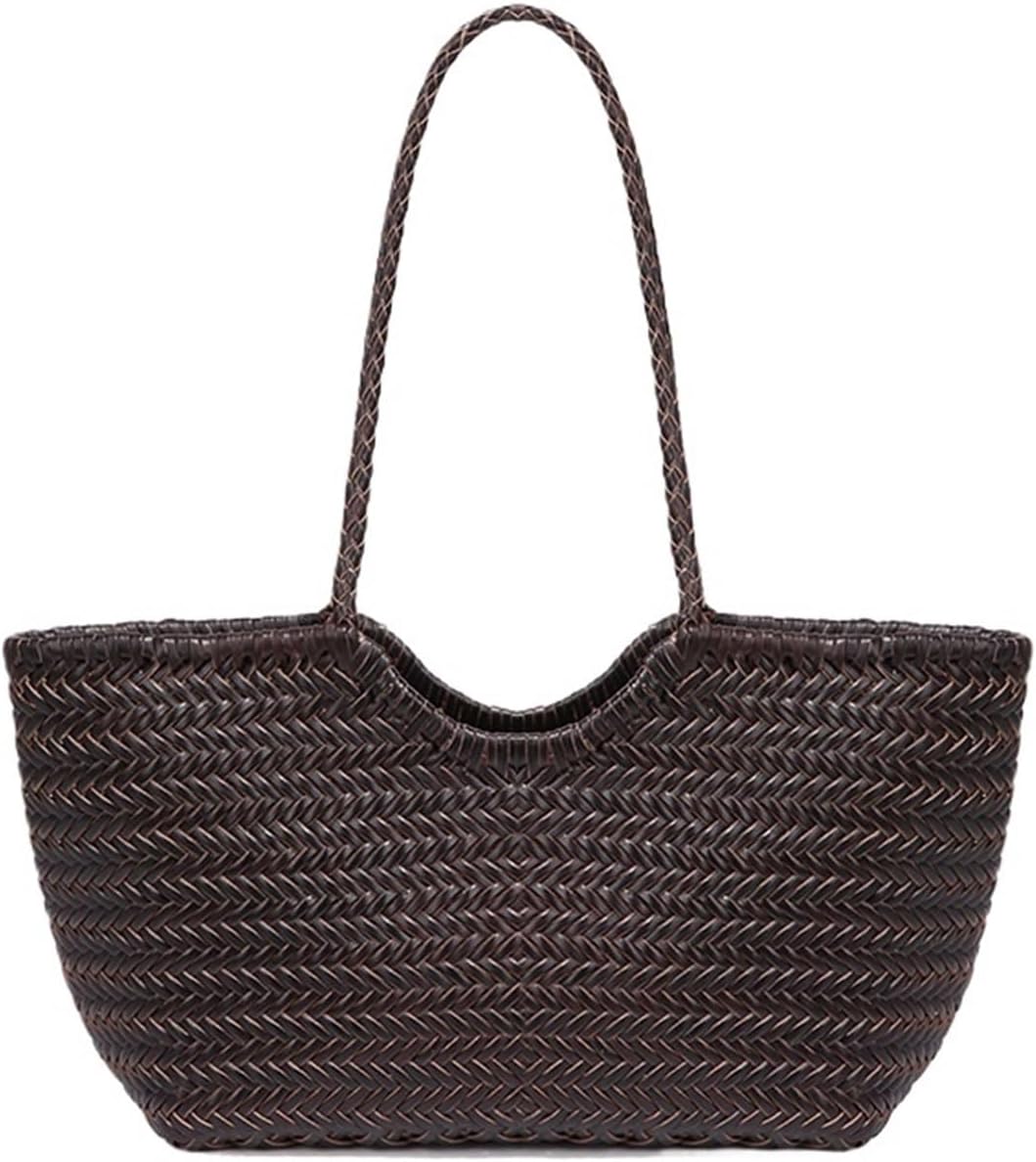 ULTFVPMQR Women's Spring and Summer French Retro Tote Bag Leather Woven Vegetable Basket Ins Irregular Shoulder Bag(Brown) - Image 8