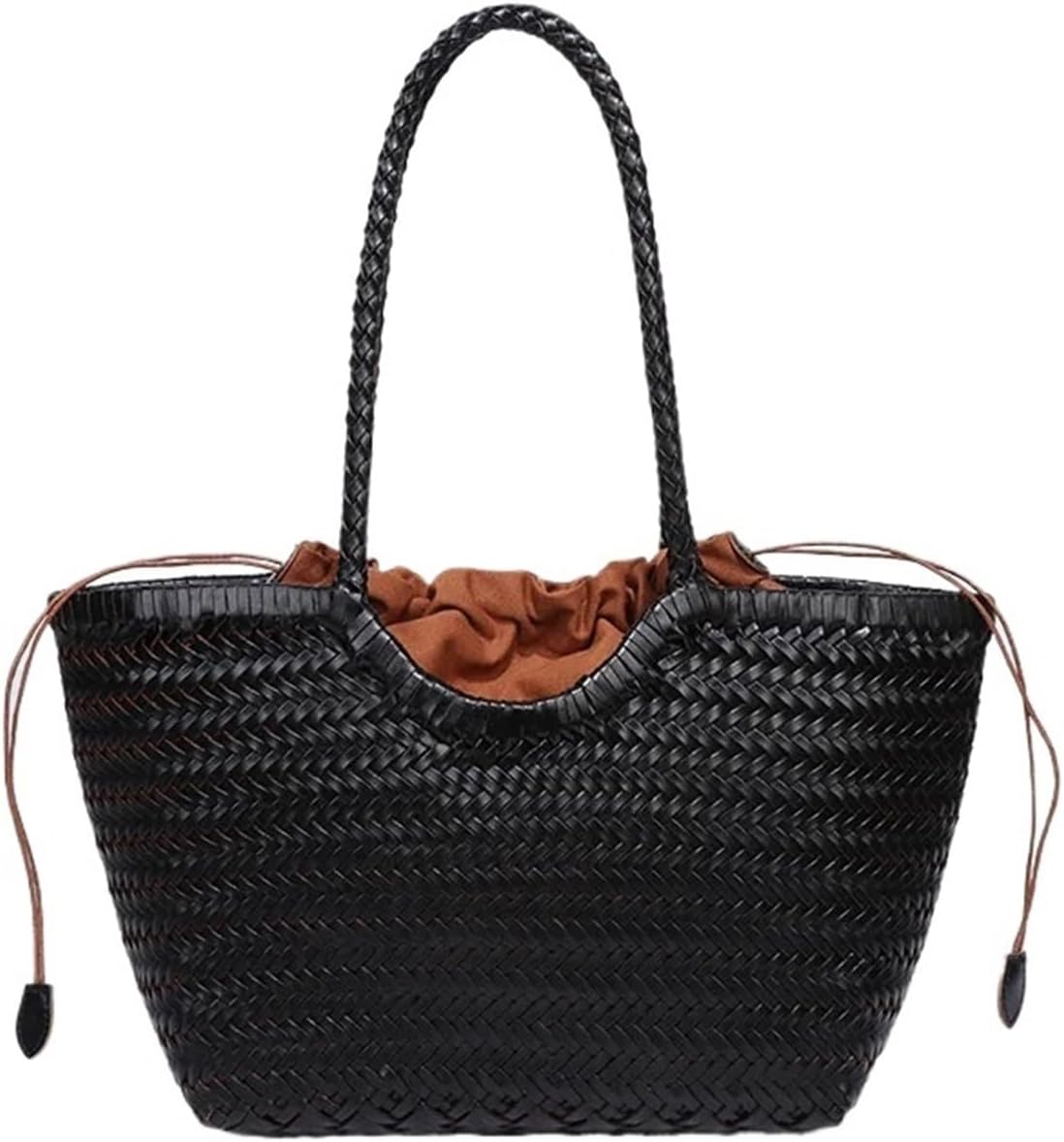 ULTFVPMQR Women's Spring and Summer French Retro Tote Bag Leather Woven Vegetable Basket Ins Irregular Shoulder Bag(Brown) - Image 7