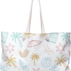 Vacation Print Summer Beach Bag for Women Vacation Travel Tote Bag Reusable Bag for Pool Picnic Shopping Bag