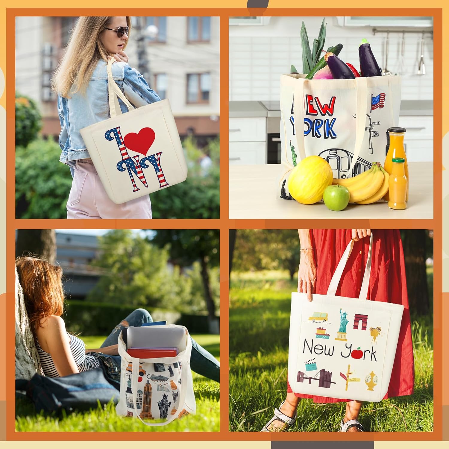 VioraWhite 6 Pcs Large Canvas Tote Bags Decorative Themed City Souvenir Gift Bag with Handle Shopping Basket Reusable - Image 6