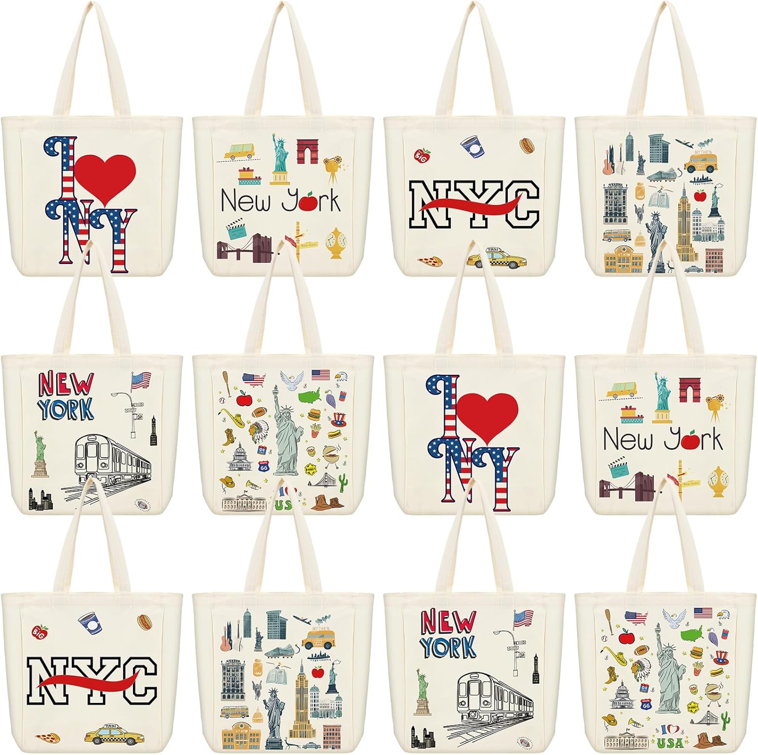 VioraWhite 6 Pcs Large Canvas Tote Bags Decorative Themed City Souvenir Gift Bag with Handle Shopping Basket Reusable - Image 7