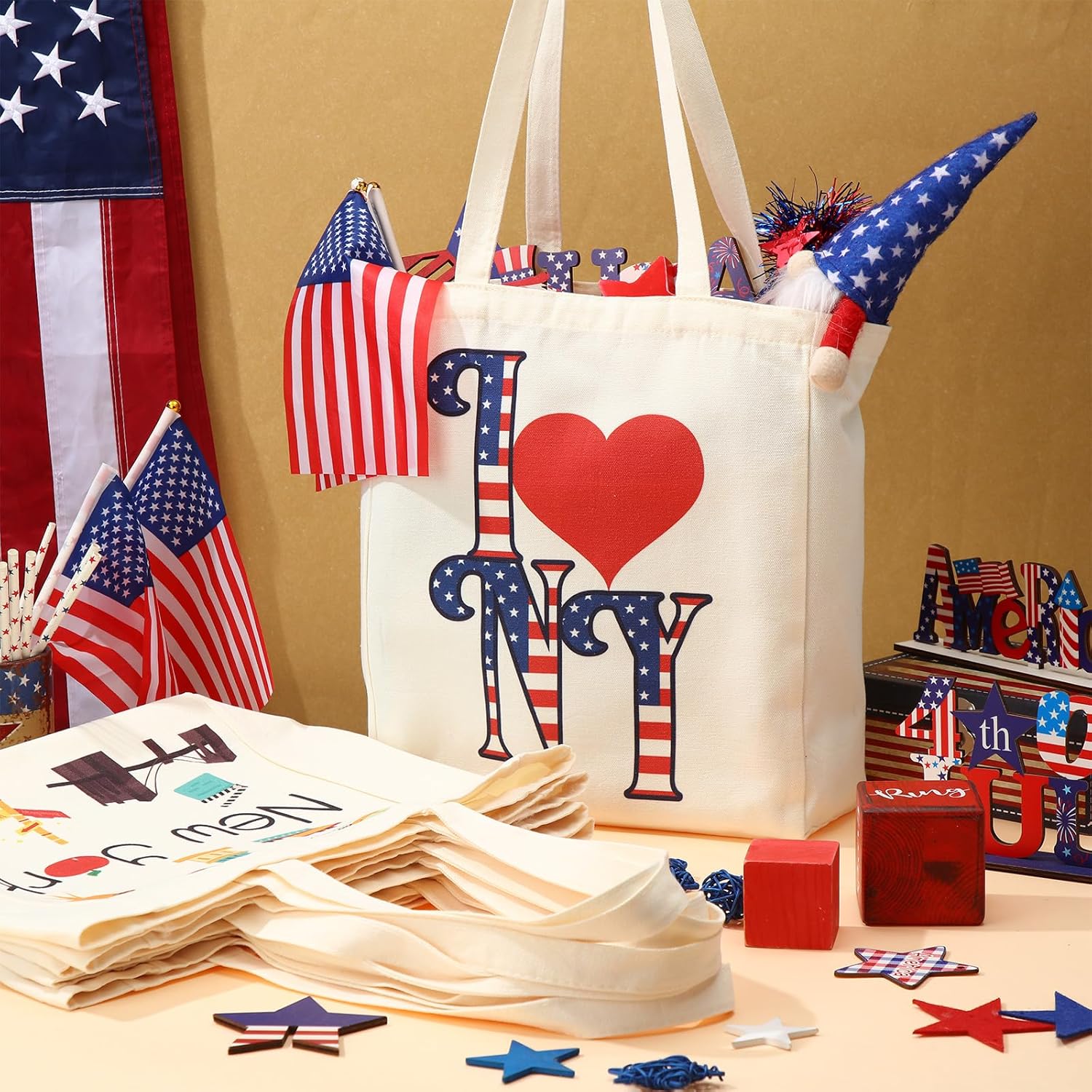 VioraWhite 6 Pcs Large Canvas Tote Bags Decorative Themed City Souvenir Gift Bag with Handle Shopping Basket Reusable - Image 3