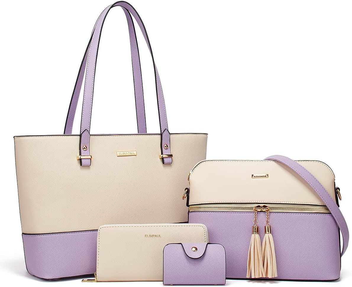 Women Fashion Synthetic Leather Handbags Tote Bag Shoulder Bag Top Handle Satchel Purse Set 4pcs - Image 25