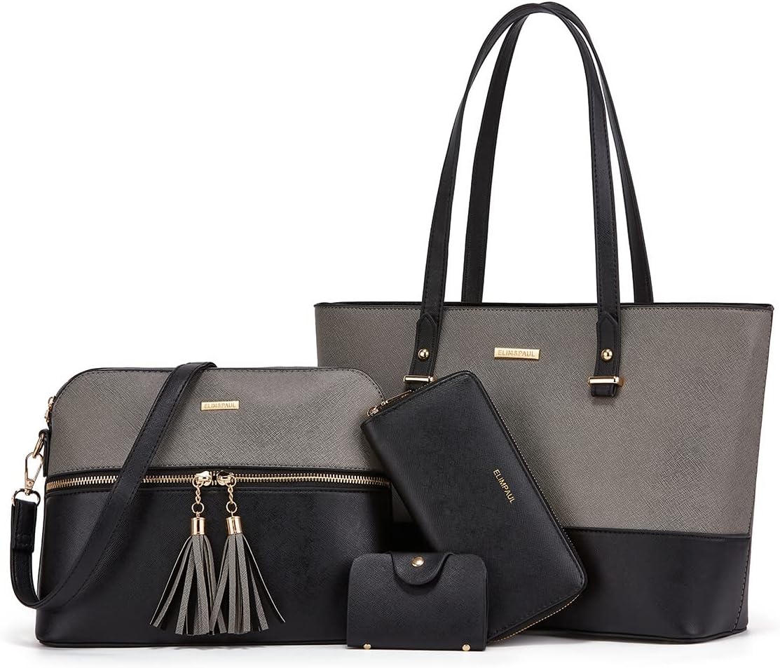 Women Fashion Synthetic Leather Handbags Tote Bag Shoulder Bag Top Handle Satchel Purse Set 4pcs - Image 7