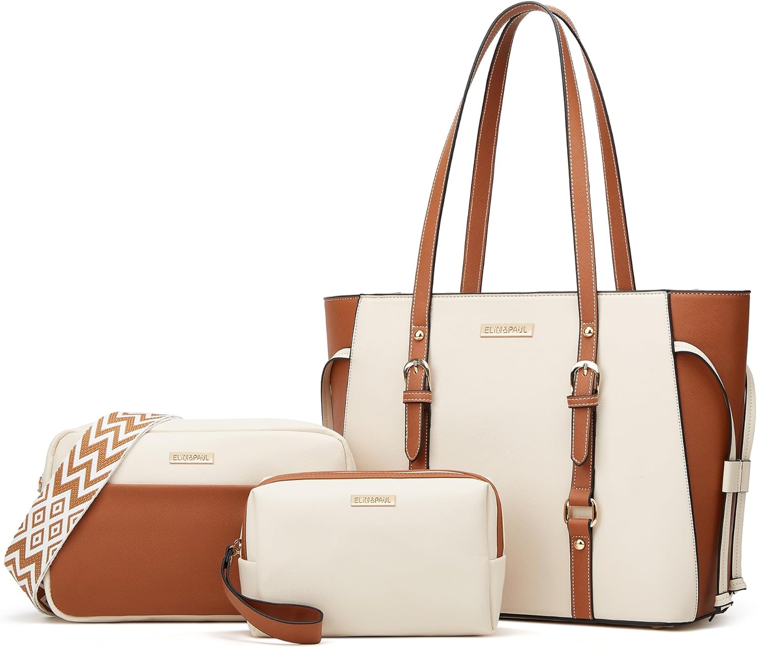 Women Fashion Synthetic Leather Handbags Tote Bag Shoulder Bag Top Handle Satchel Purse Set 4pcs - Image 46