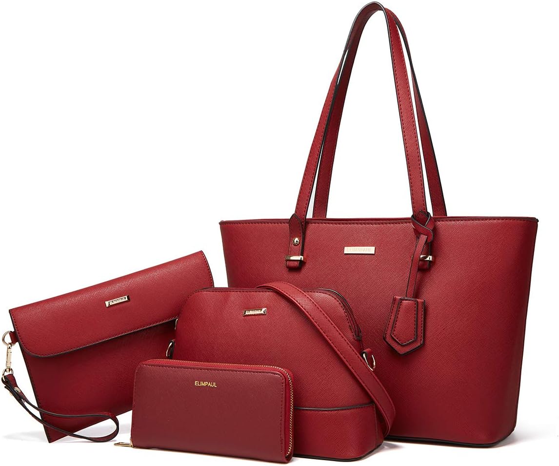 Women Fashion Synthetic Leather Handbags Tote Bag Shoulder Bag Top Handle Satchel Purse Set 4pcs - Image 13