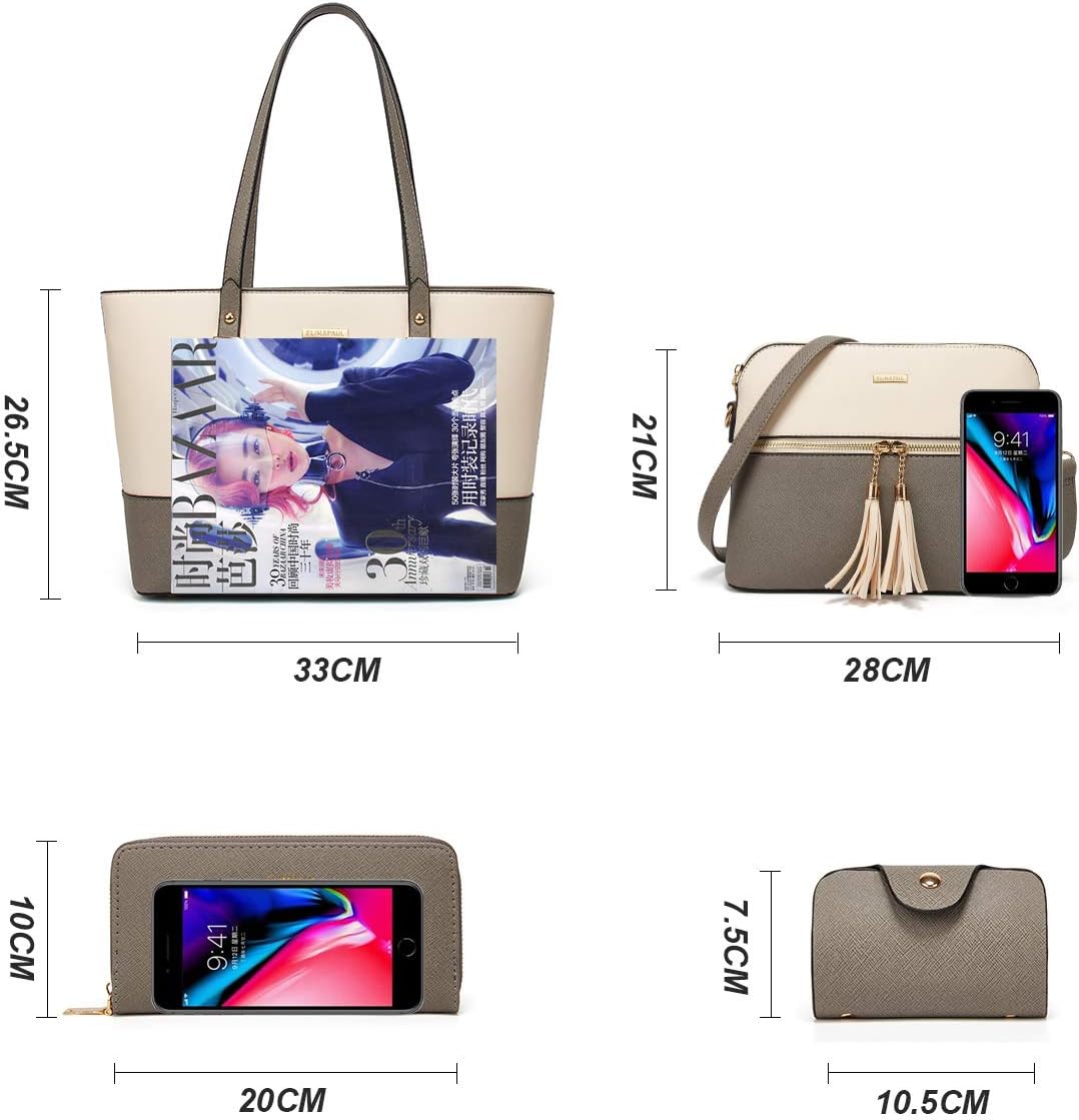 Women Fashion Synthetic Leather Handbags Tote Bag Shoulder Bag Top Handle Satchel Purse Set 4pcs - Image 4