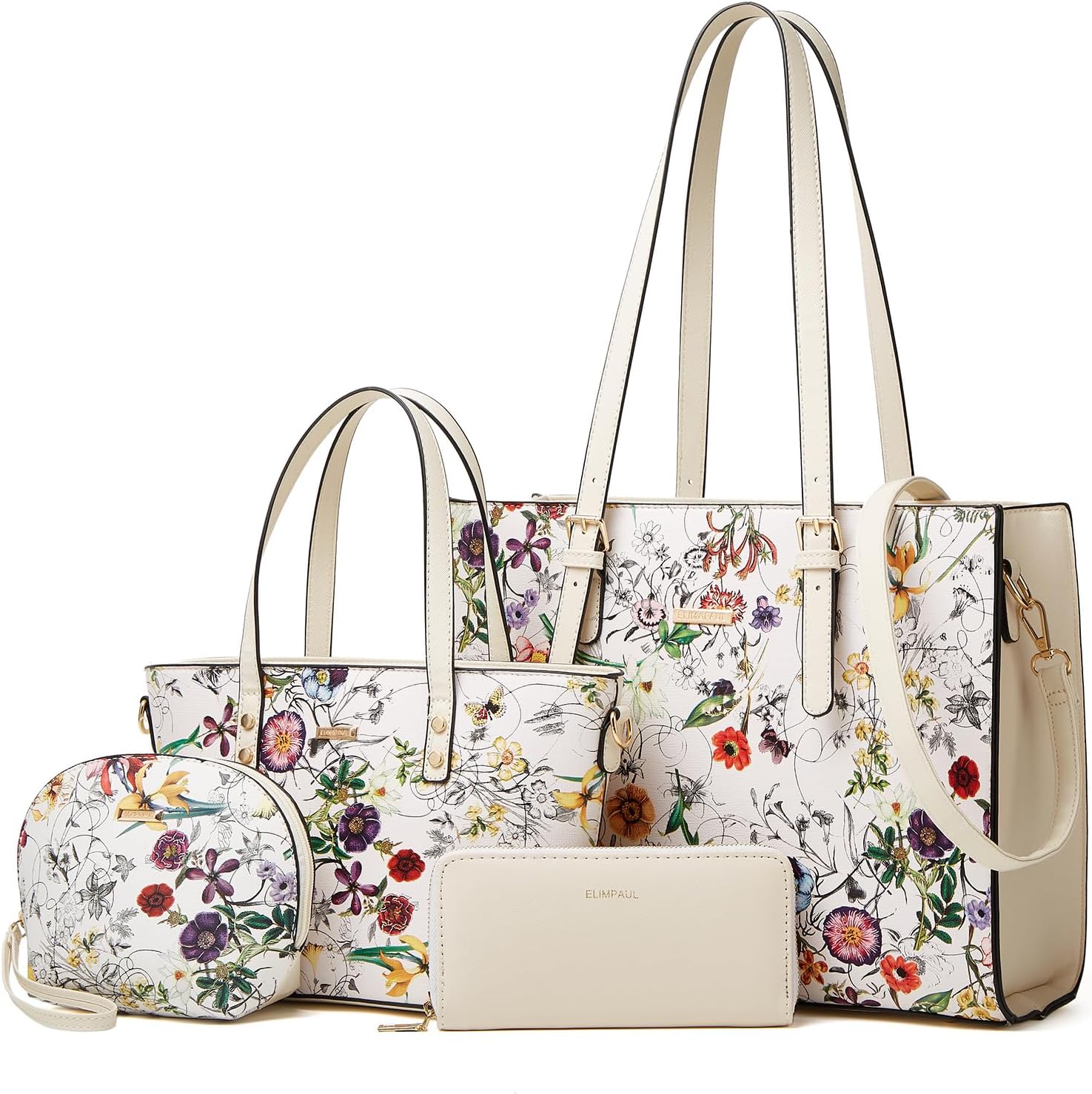 Women Fashion Synthetic Leather Handbags Tote Bag Shoulder Bag Top Handle Satchel Purse Set 4pcs - Image 47