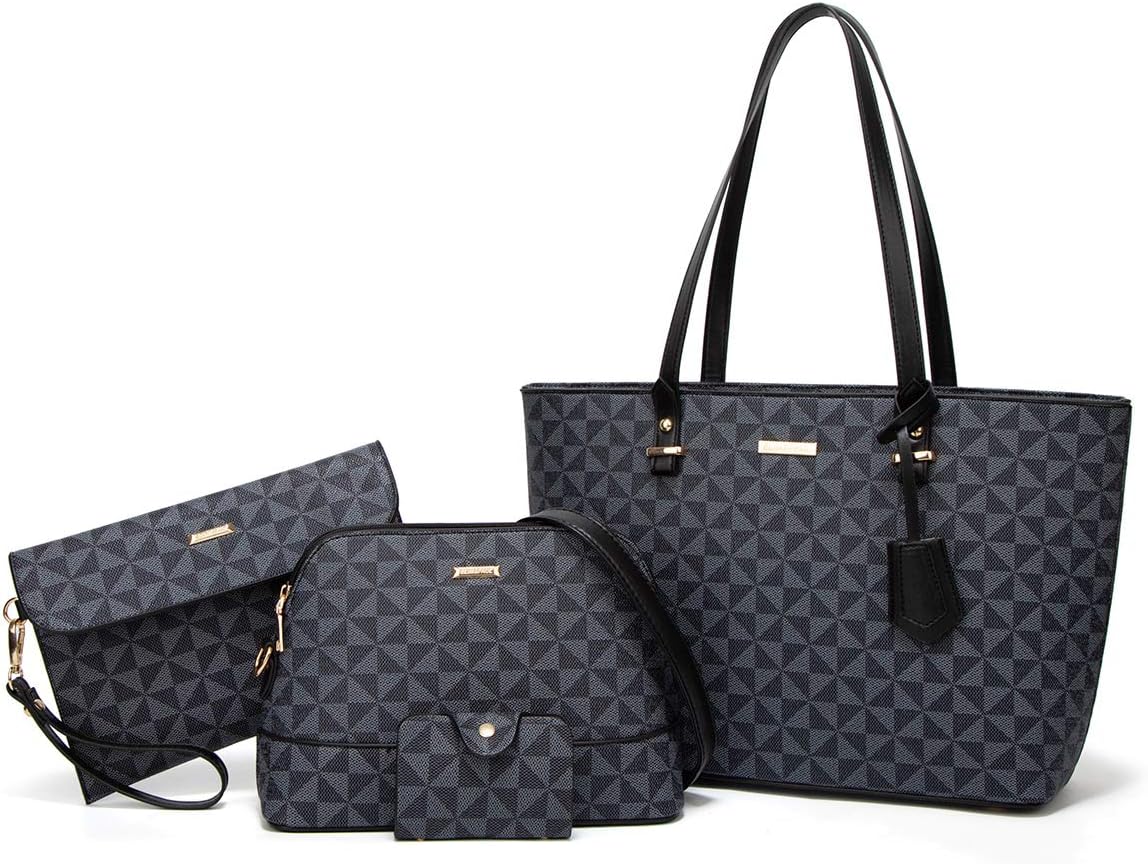 Women Fashion Synthetic Leather Handbags Tote Bag Shoulder Bag Top Handle Satchel Purse Set 4pcs - Image 27