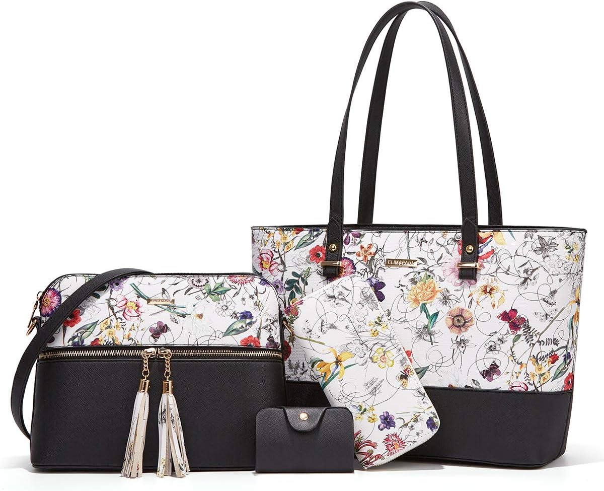 Women Fashion Synthetic Leather Handbags Tote Bag Shoulder Bag Top Handle Satchel Purse Set 4pcs - Image 26