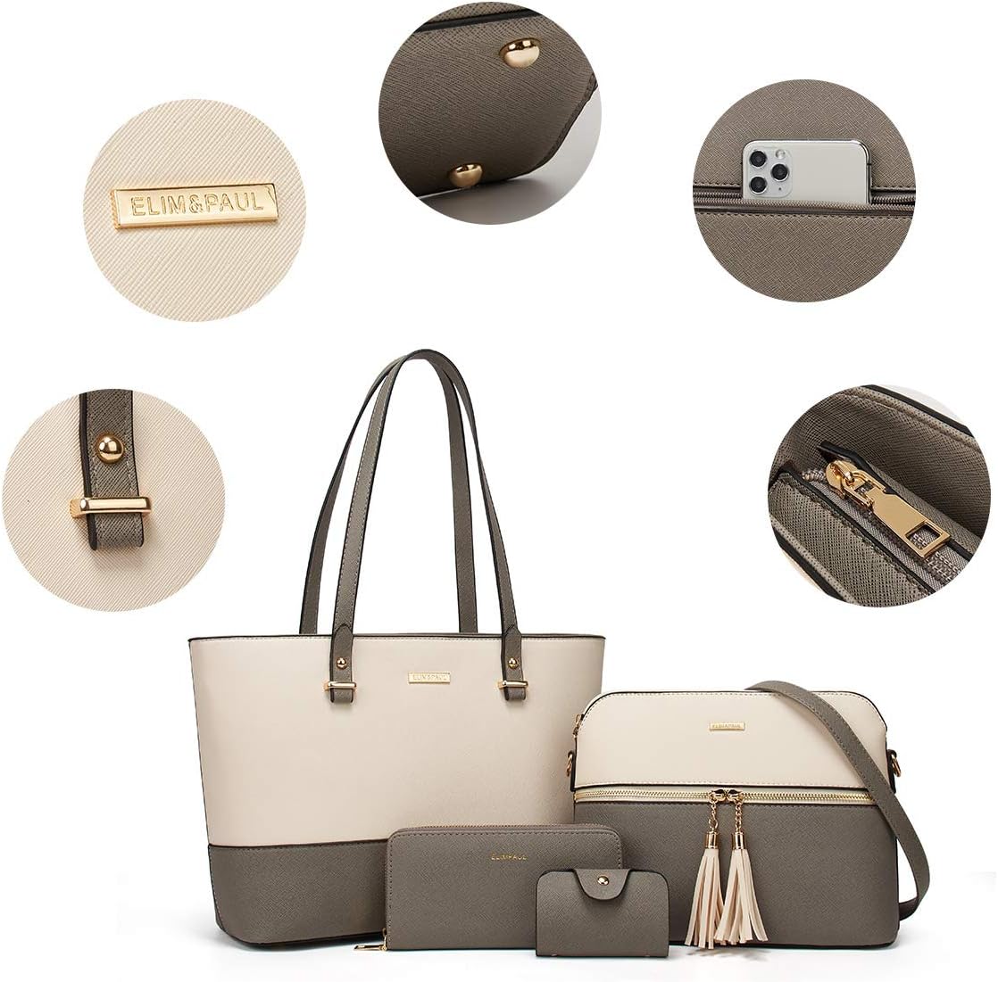 Women Fashion Synthetic Leather Handbags Tote Bag Shoulder Bag Top Handle Satchel Purse Set 4pcs - Image 3