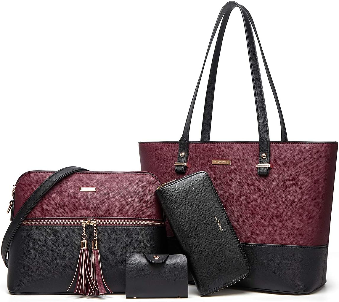 Women Fashion Synthetic Leather Handbags Tote Bag Shoulder Bag Top Handle Satchel Purse Set 4pcs - Image 38