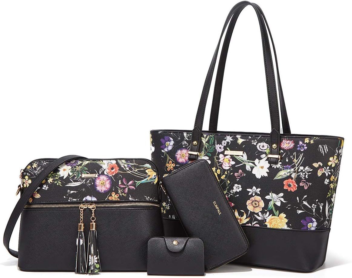 Women Fashion Synthetic Leather Handbags Tote Bag Shoulder Bag Top Handle Satchel Purse Set 4pcs - Image 20