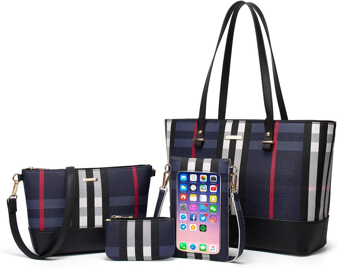 Women Fashion Synthetic Leather Handbags Tote Bag Shoulder Bag Top Handle Satchel Purse Set 4pcs - Image 16