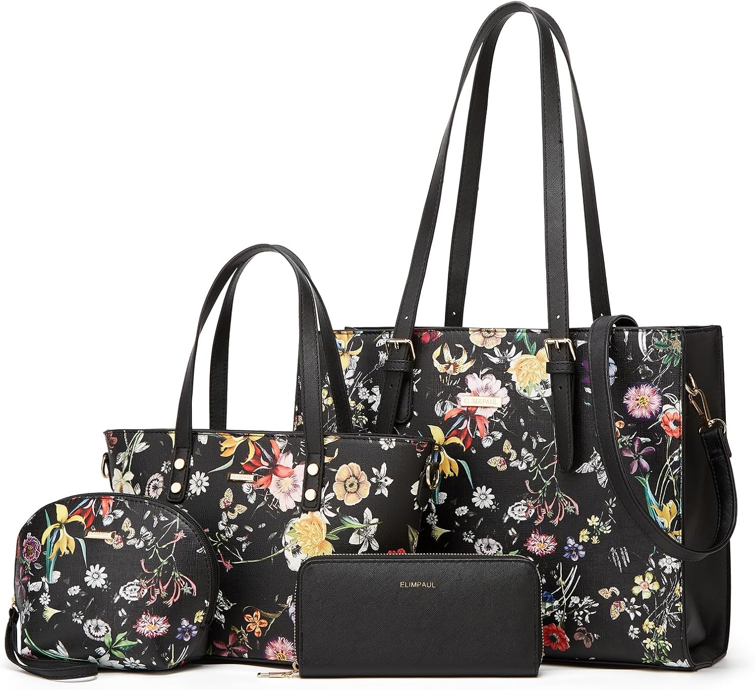 Women Fashion Synthetic Leather Handbags Tote Bag Shoulder Bag Top Handle Satchel Purse Set 4pcs - Image 21