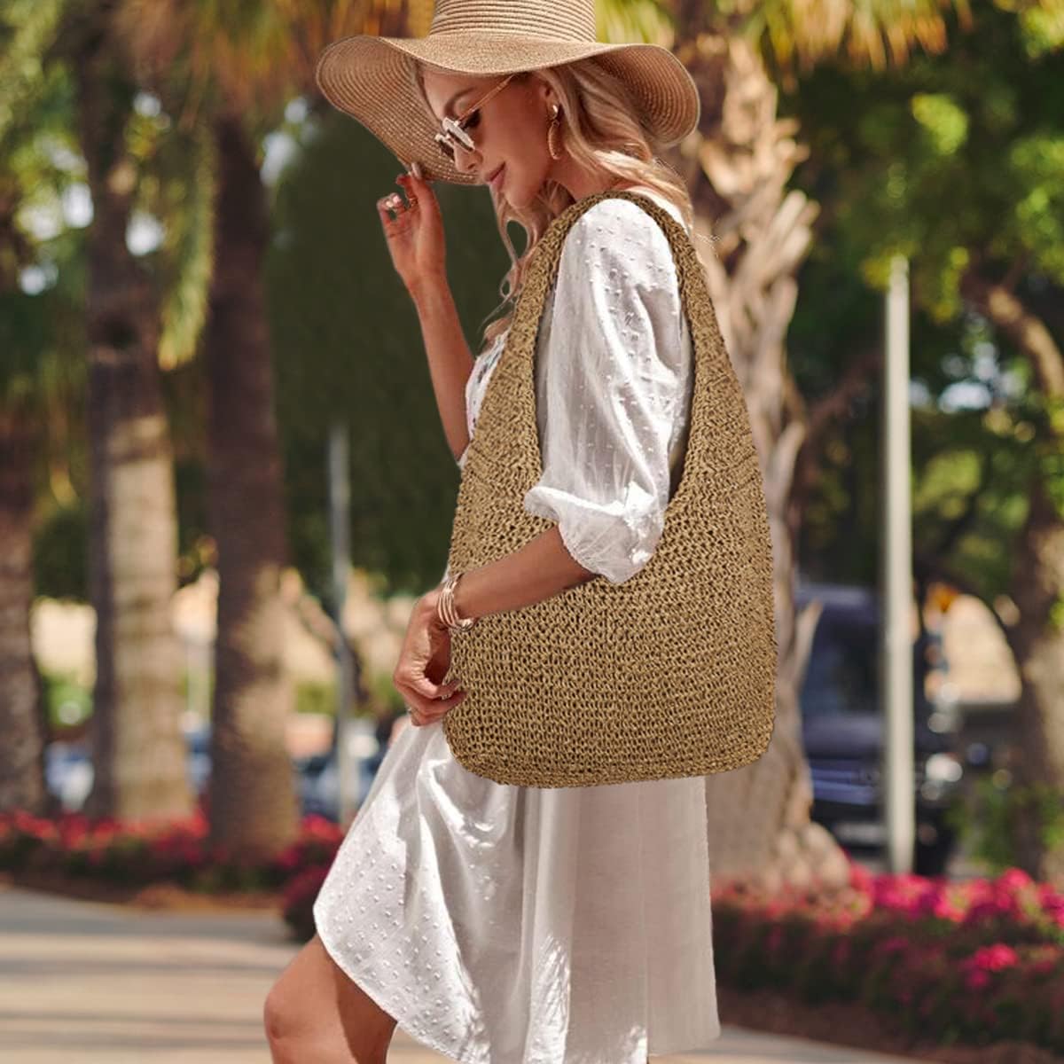 Women Large Straw Beach Bag Handmade Woven Shoulder Bags Hobo Tote Handbag Purse for Summer - Image 6