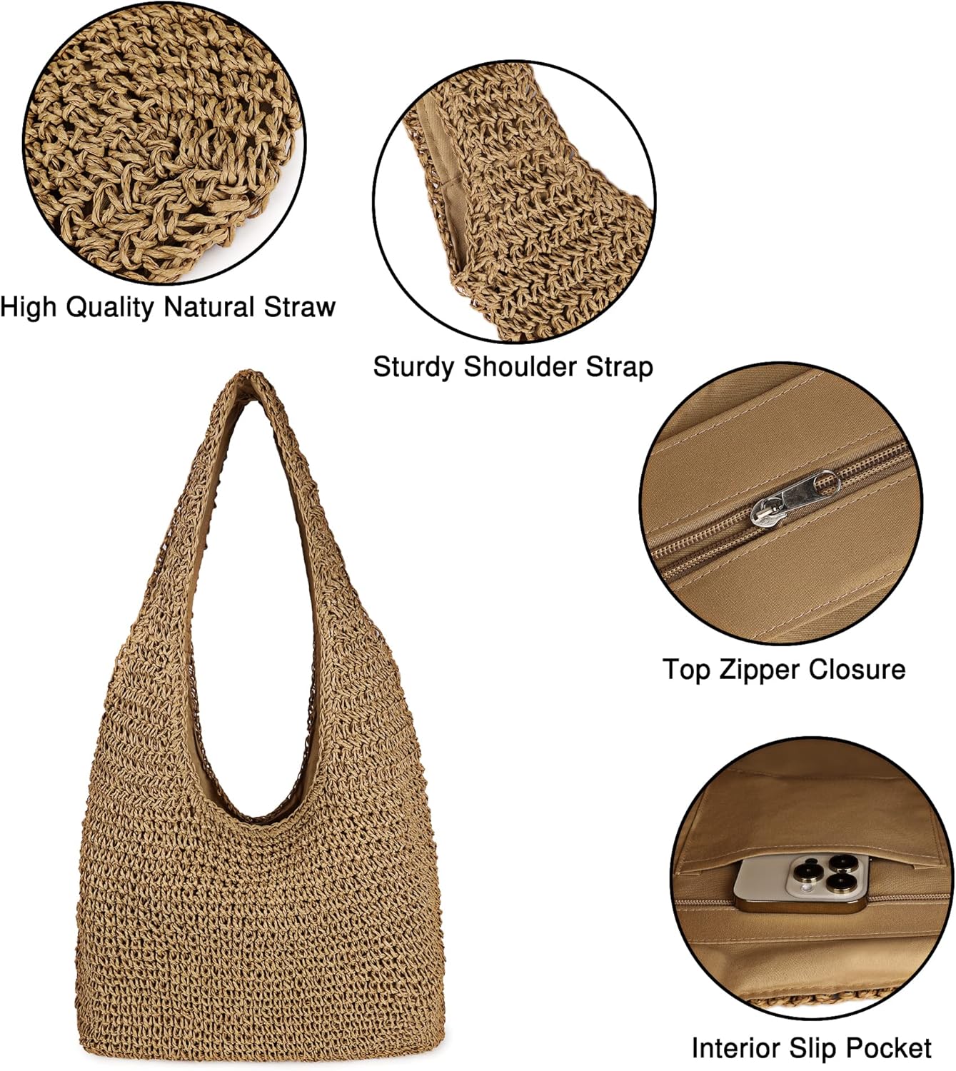 Women Large Straw Beach Bag Handmade Woven Shoulder Bags Hobo Tote Handbag Purse for Summer - Image 3