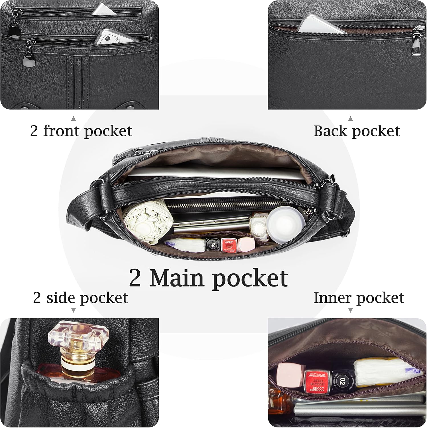 Women Soft PU Leather Shoulder Handbag Multi Pocket Crossbody Bag Ladies Medium Roomy Purses Fashion Tote Top Handle Satchel - Image 4