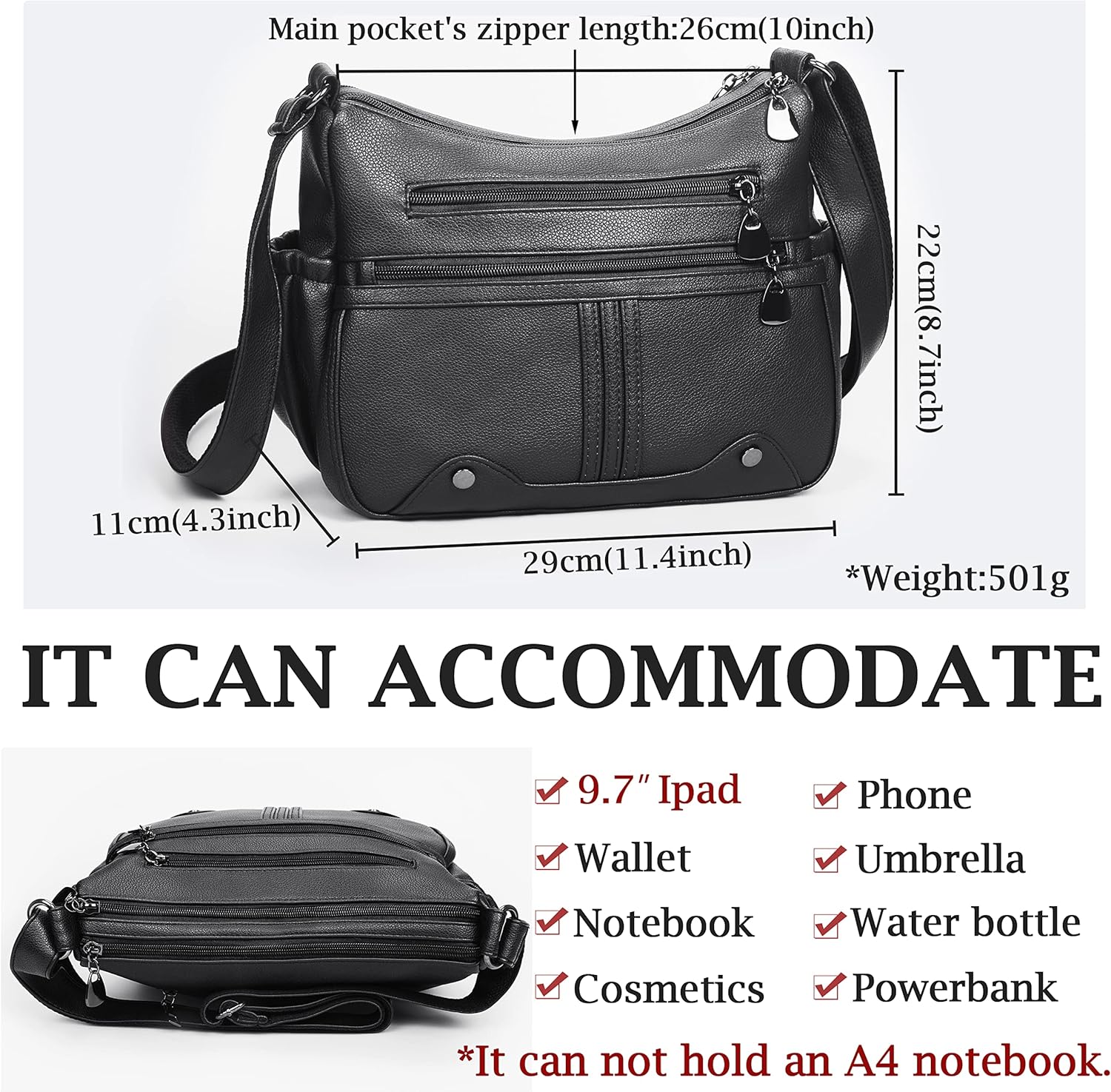 Women Soft PU Leather Shoulder Handbag Multi Pocket Crossbody Bag Ladies Medium Roomy Purses Fashion Tote Top Handle Satchel - Image 3